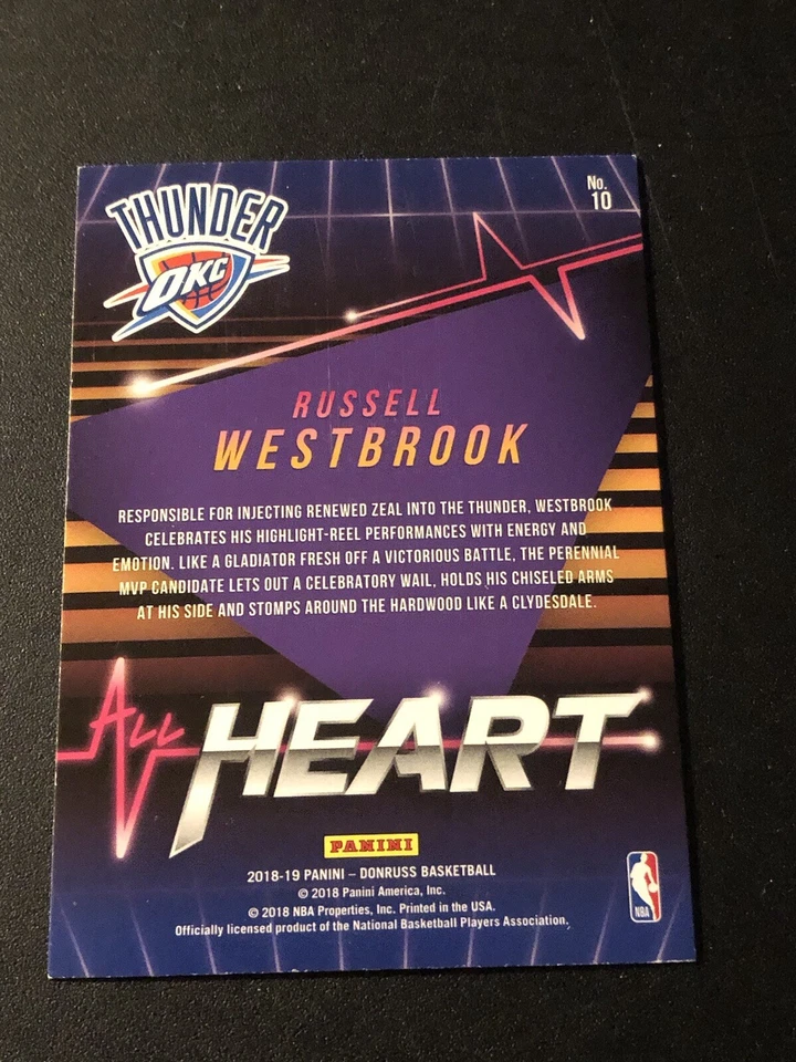 2018-19 Panini Donruss All Heart Russell Westbrook #10 - Image 2 of 2