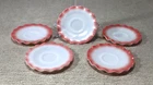 5 Vintage Hazel Atlas Pink White Milk Glass Ripple Crinoline Saucers-So Pretty!