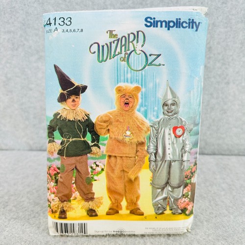 Simplicity 4133 Wizard of Oz Costume Scarecrow Lion Tin Man Kids Sz 3 8 Pattern - 第 1/4 張圖片