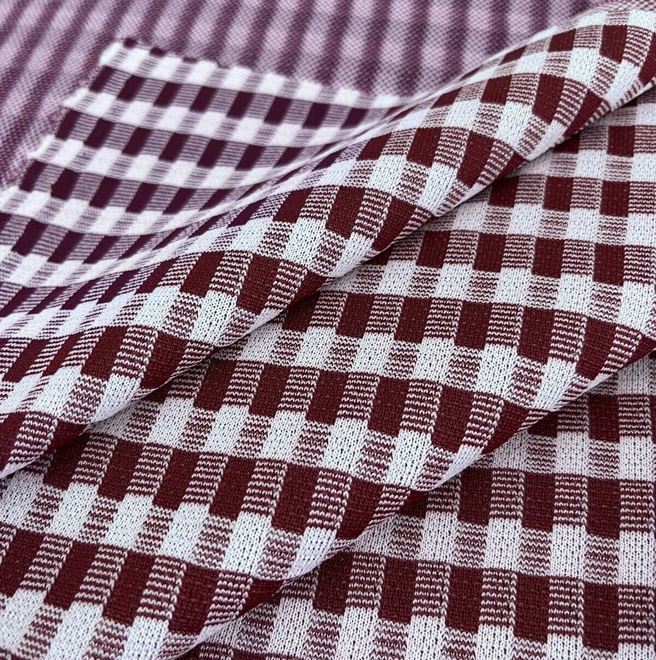 Burgundy Red Gingham Checked Fabric Stretch Knit 2 1/2 Yards 62" Wide - Image 4 of 4