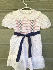 Vintage Hand Smocked by Casual Time Ruffle Dress Red White Polka Dot Sz 4T