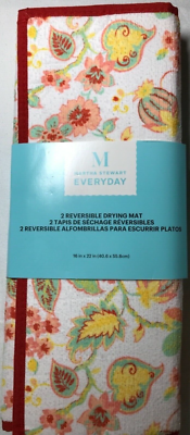 MARTHA STEWART KITCHEN DRYING MATS (2) RED YELLOW FLORAL 16 X 22