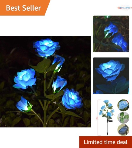 Solar Powered Rose Garden Stake Lights Waterproof 6 Flowers Outdoor Decoration
