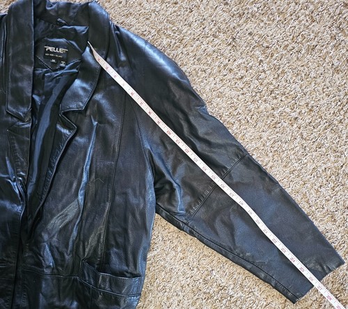 VINTAGE PELLE DAMEN ECHTLEDER TRENCHCOAT GR. M / SCHWARZ WATTIERTE SCHULTER - Bild 6 von 8