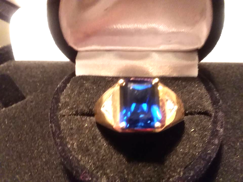 MENS 14K GOLD & SS SAPPHIRE DIAMOND RING SIZES 8-13 CK TO SEE IF SZ LEFT + BONUS