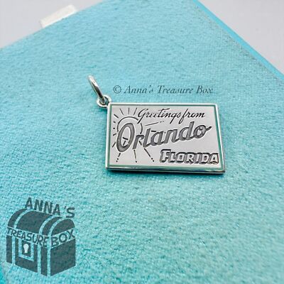 Tiffany & Co. 925 Silver Blue Enamel Orlando Postcard Charm (bx