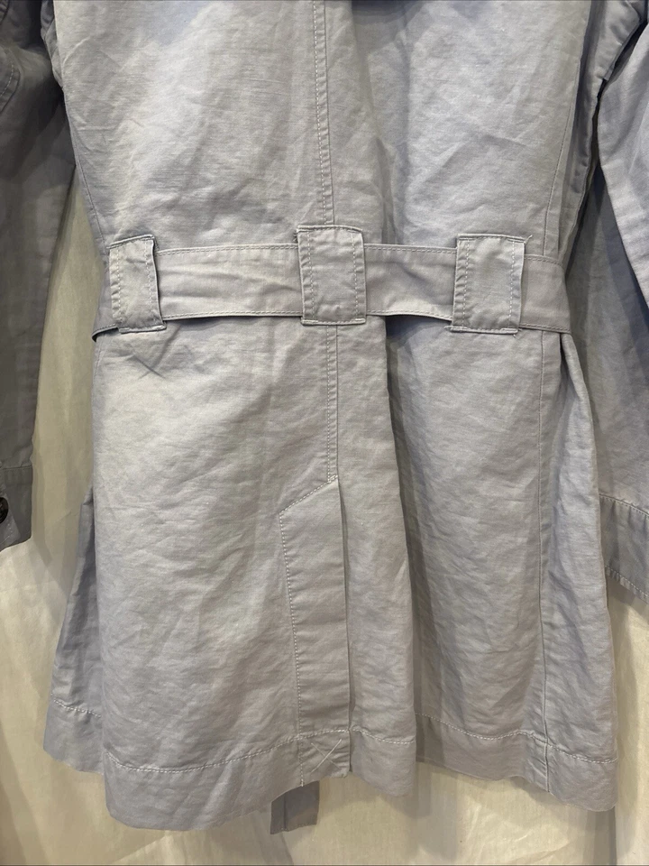 EUC CAbi Blue/Gray Button Front Belted Tanner Trench Coat Womens Small - Image 4 of 4