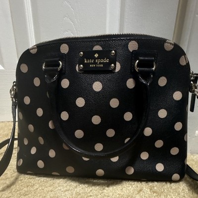 Kate Spade New York Black White Polka Dot Zip Satchel Detachable Strap Gold