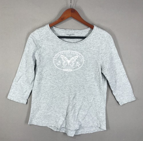 Talbots T-Shirt Damen Medium Petite grau Schmetterling Garten Tee 3/4 Arm Paris - Bild 1 von 12