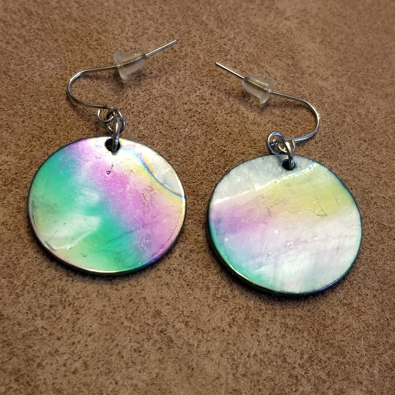Multi-Colored Round Shell Dangle Earrings – Rainb… - image 1
