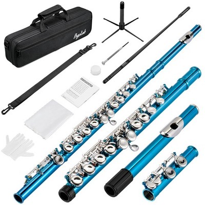 Sky Blue C Flute Instrument Set 16 Keys Nickel Plated for School Band Student