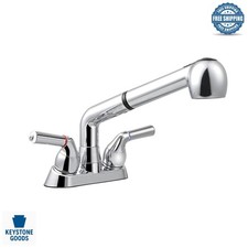 Chrome Utility Sink Faucet with Pull-Out Sprayer, Kitchen Laundry