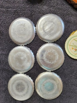 Continental Silver Company Wild Rose Coaster Set Round Aluminum Vintage Set of 7