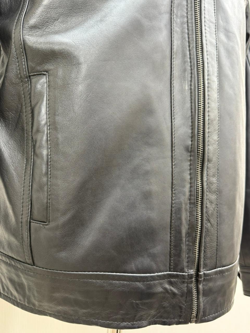 Men's Large Black Premium Soft Genuine Leather Sheepskin Jacket image 7