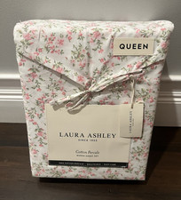Laura Ashley Queen Sheet Set Floral 100 Cotton Percale White Pink Green