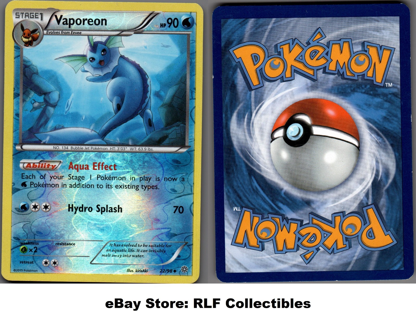 2015 Pokemon, XY Ancient Origins, #22/98 Vaporeon, Reverse Holo Uncommon