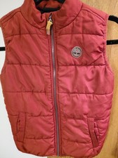 Timberland Boys Red Puffer Vest Logo Full Zip Pockets Outdoor Fall Winter