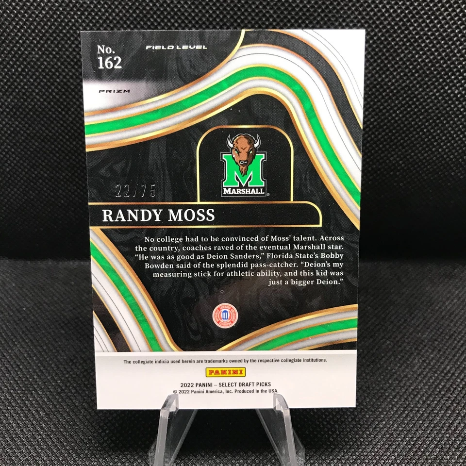 2022 Panini Select Draft Picks Randy Moss Field Level PURPLE PRIZM Parallel /75 - Image 2 of 2