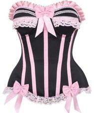 Daisy Corset Top Drawer Black Pink Steel Boned Burlesque Boudoir Bustier Gothic