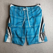 O'Neill Board Shorts Mens 34 Blue Plaid Y2K Surf Swim Trunks Cargo Pocket