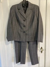 Jones Studio 2-Piece Suit Gray Purple Plaid Jacket Pants Fully Lined Women’s 14W