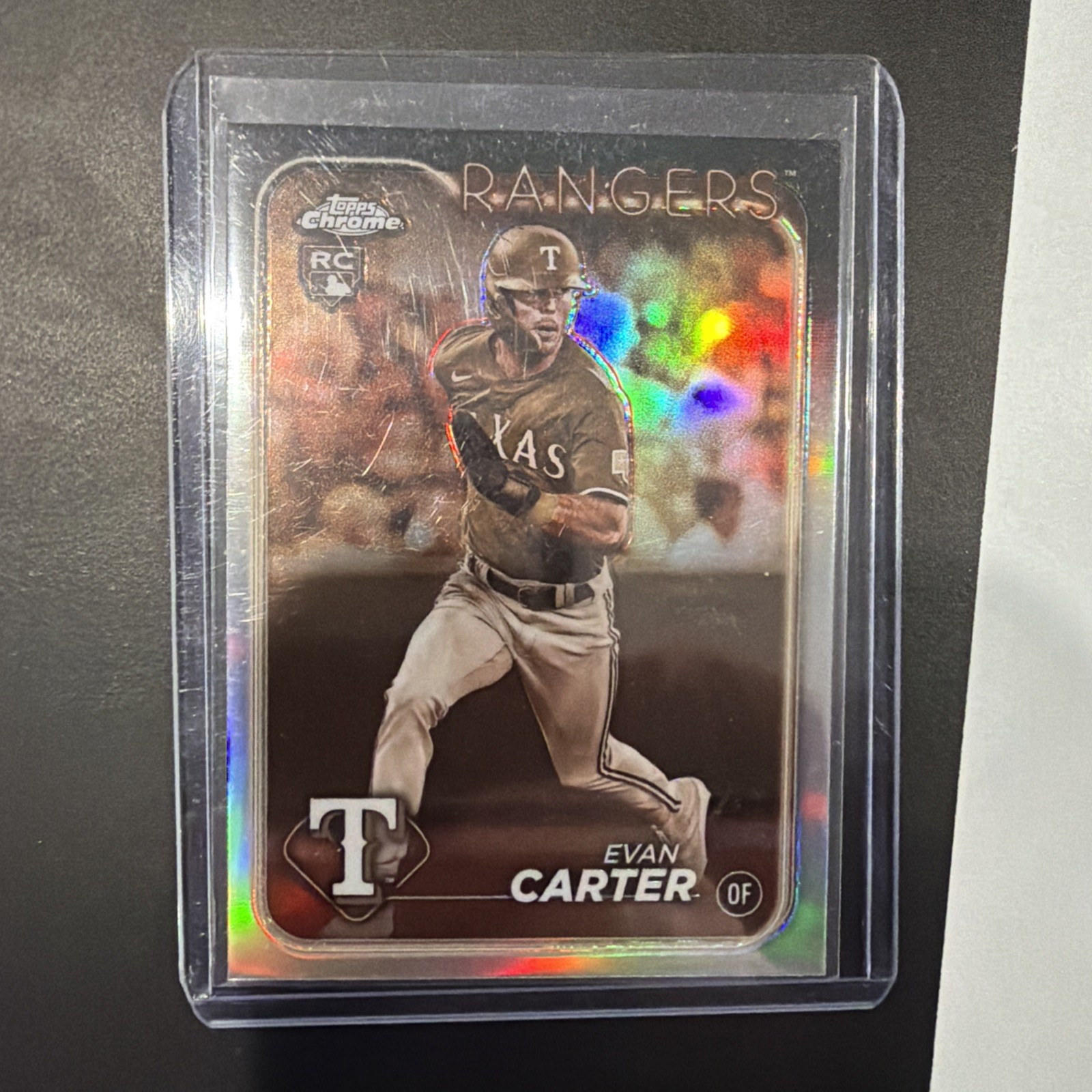 Evan Carter 2024 Topps Chrome Sepia Refractor Rookie Card RC #136 Texas Rangers