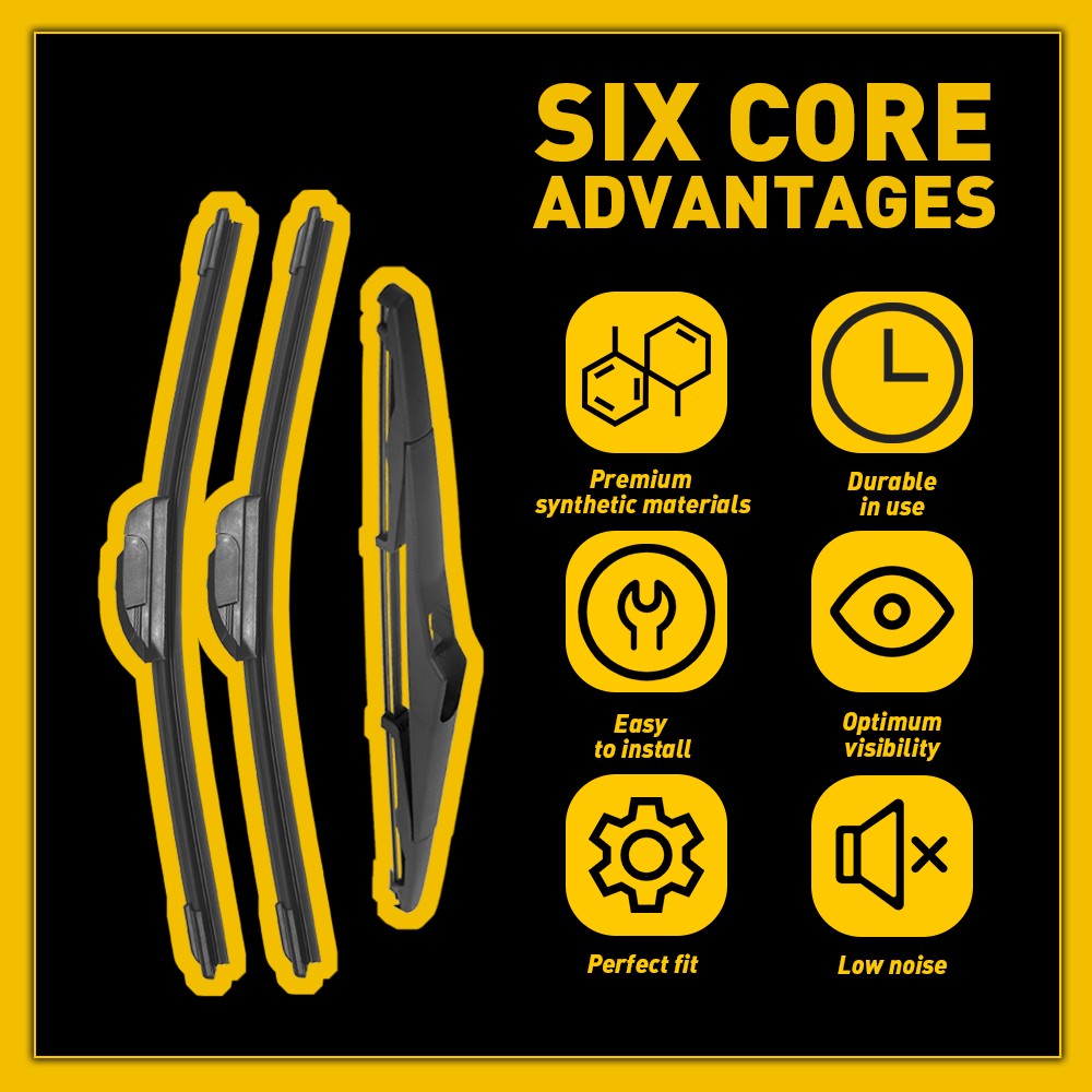 For 2000-2022 Jeep Wrangler Set of 3 Front & Rear Wiper Arm & Blade 4L0955407