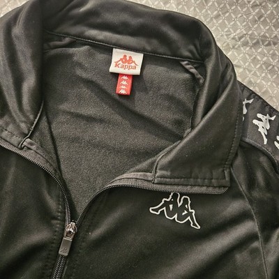 Kappa Track Jacket Mens XL Extra Large Black Full Zip Black White Logo Y2K