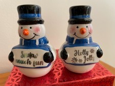 Christmas Snowmen Salt & Pepper Shakers VGC