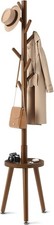 Coat Rack with 8 Hooks, Wooden Coat Rack Freestanding with Shelf, Coat Tree w...