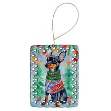 Miniature Pinscher Holiday Sweater Dog Porcelain Ornament