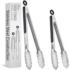 Premium Stainless Steel Kitchen Tongs Set of 2-9 and 12 Locking Metal Food Tongs