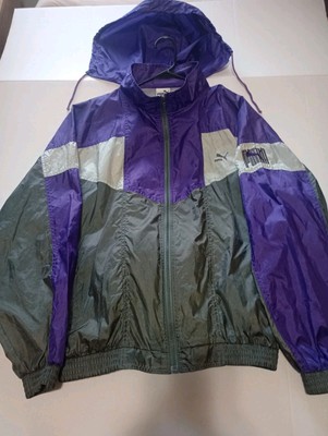 Vintage Puma Purple Windbreaker Large Jacket Collapsible Hood Nylon 90's Y2K