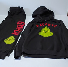The Grinch Women's Christmas Hoodie  Pants Set Black XL 15-17 M 7-9 