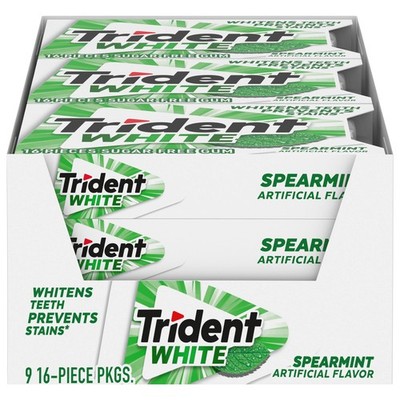 Trident White Spearmint Sugar-Free Chewing Gum, 9 16 Count (Pack of 9),