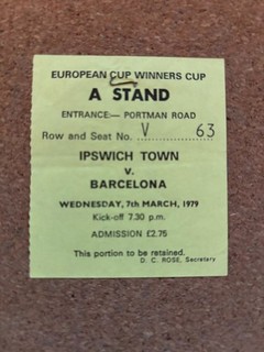 IPSWICH TOWN V BARCELONA TICKET STUBB. 7TH MARCH 1979. UEFA CUP WINNERS CUP.