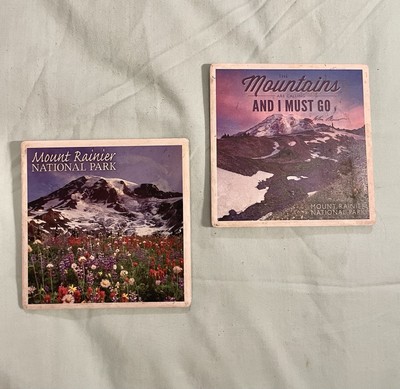 Lot 2 Souvenir Tile Trivet Coasters From Mount Rainier National Park Washington 