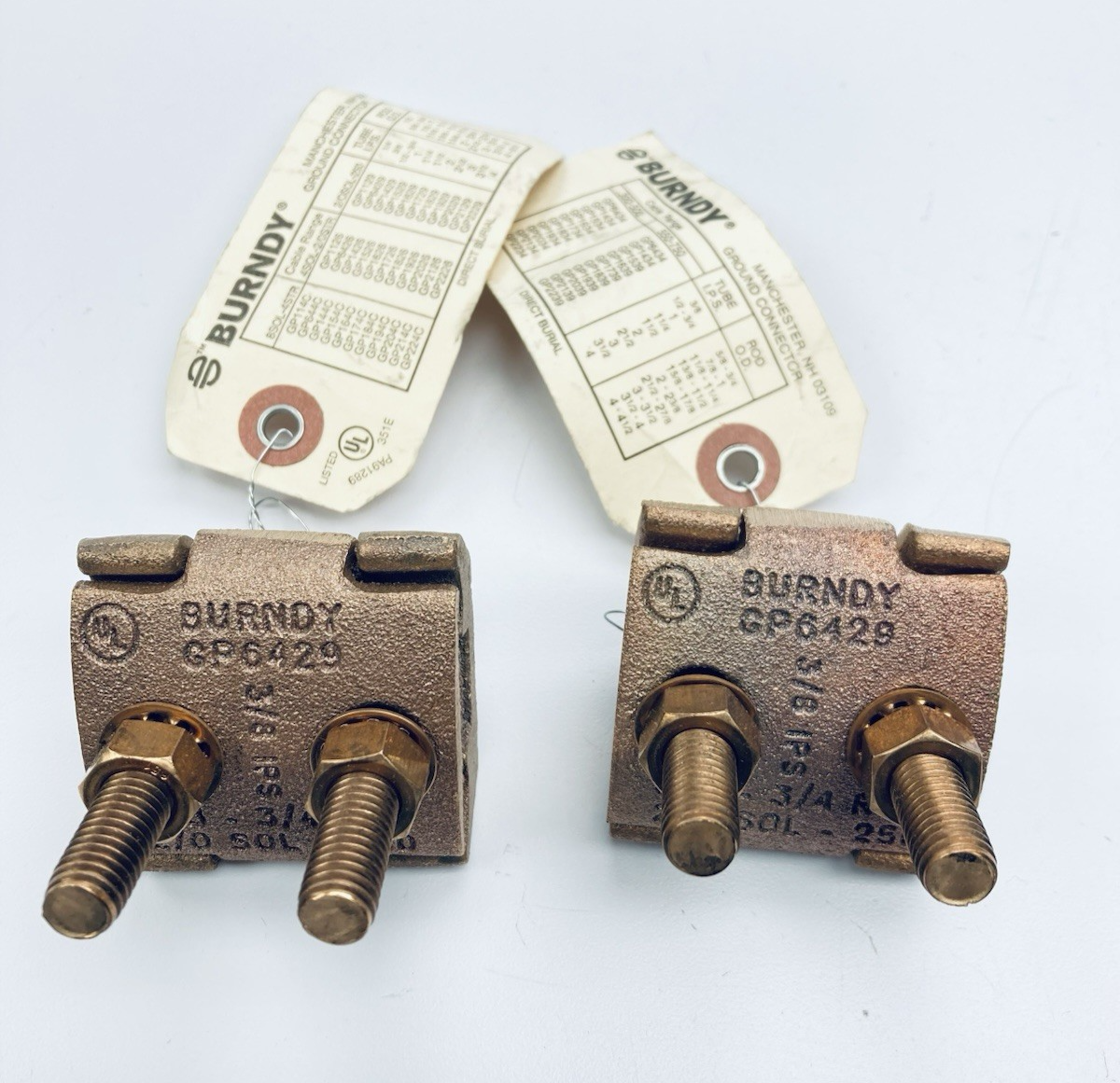 Lot of 2 BURNDY GP6429 Mechanical Grounding Connector 2-cable to