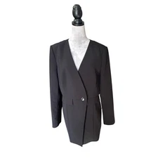 Donna Karan New York Black V Neck Wrap Blazer Jacket Womens Size 16