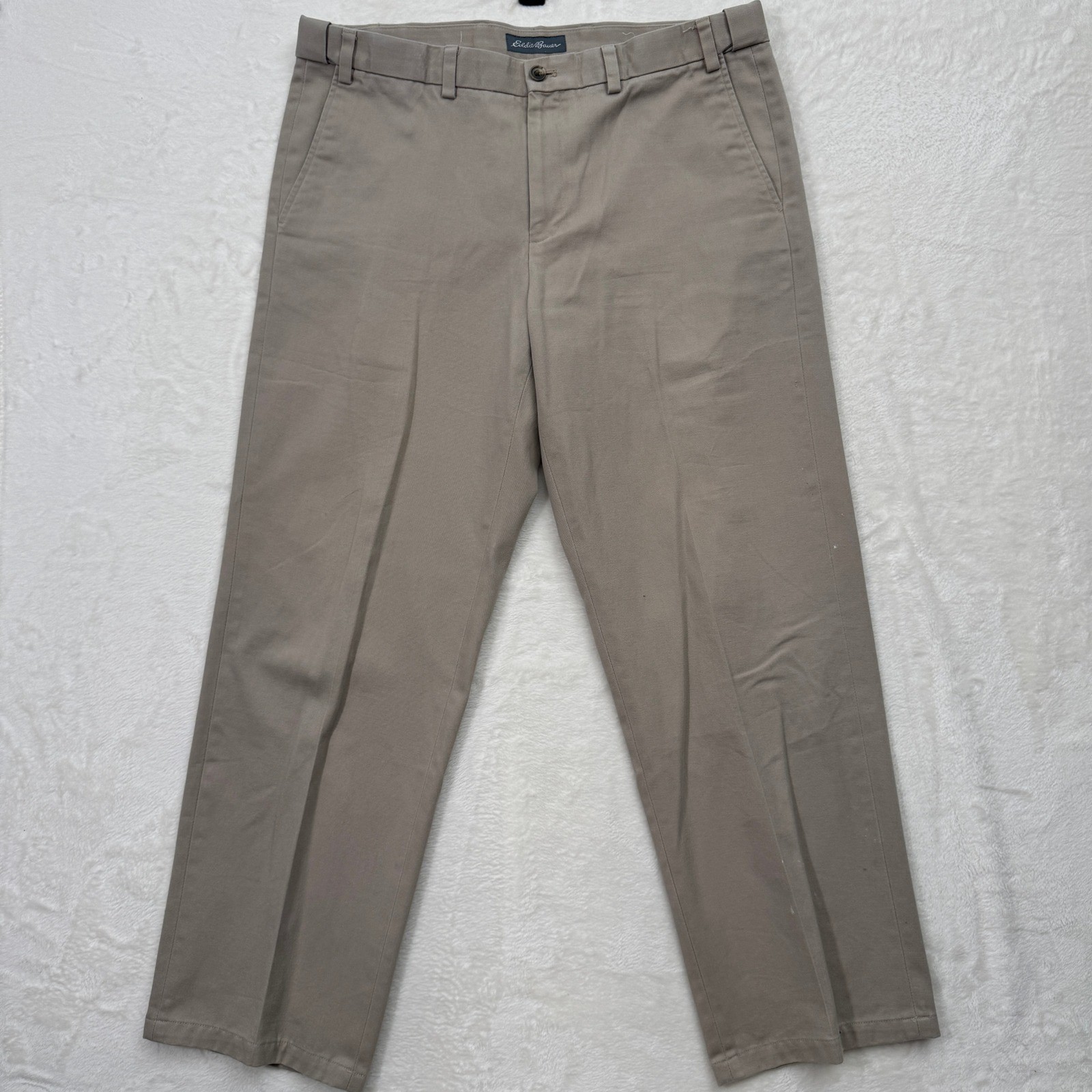 Eddie Bauer Chino Pants Mens 38 Khaki Tan Straight Leg 100% Cotton Twill Casual