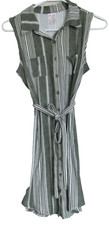 No Boundaries Sleeveless Button Front Shirt Dress Womens S 3-5 Green Front Tie