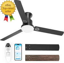 52 Inch Ceiling Fan LED Light, Remote & APP Control, 6-Speed Reversible DC Motor