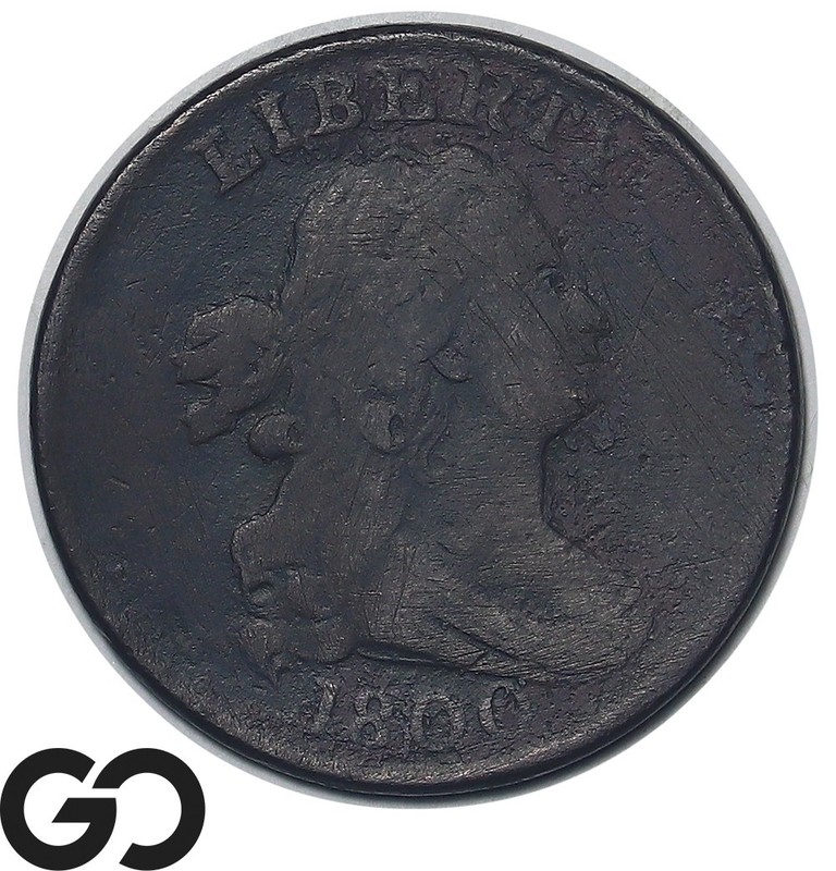 1800 Half Cent, Draped Bust, Early American Copper, VF