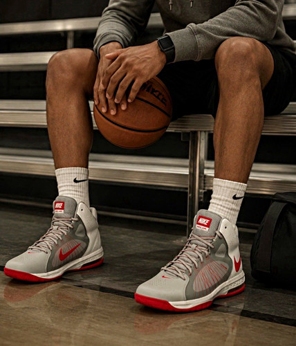 Nike Air Max Full Court 2 Mid Top Basketball Sneaker Cushioned Gray/Red/White