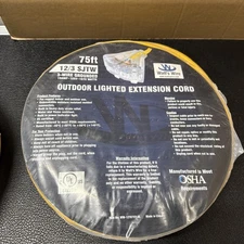 75ft Heavy Duty 12 Gauge Lighted 3 Outlet Extension Cord - 75' 12/3 Outdoor SJTW