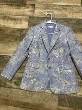 Tahari Arthur S. Levine Women's Petite 4P Blue Silver Floral Blazer Jacket Lined