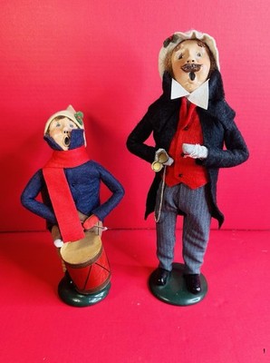 Byers Choice The Carolers 1988 Man with Pocket Watch & Drummer Boy Both Signed