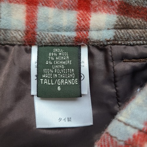 Eddie Bauer Wool Pencil Skirt 6T Tall Brown Orange Plaid No Slit Academia - Picture 9 of 13