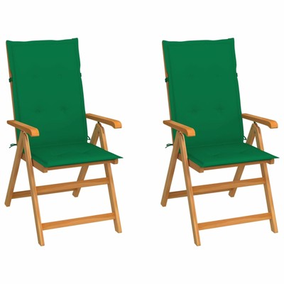 Gartenstühle 2 Stk. mit Grünen Kissen Massivholz Teak T2T9