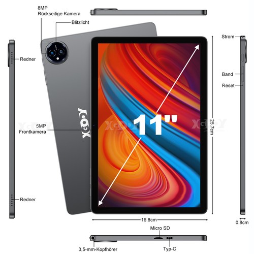 Tablet 11" Android 14 16GB+256GB(1TB TF) 8-Core 13MP 8000mAh 5GWiFi LCD IPS GMS - Bild 11 von 11